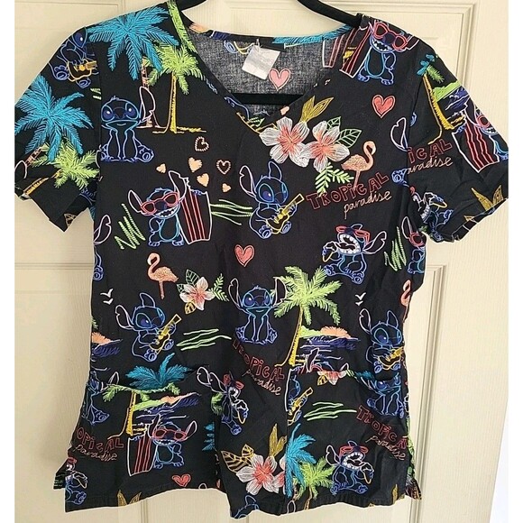 Disney Medical “Tropical Paradise” Lilo & Stitch V-Neck Scrub Top Size XS - Picture 9 of 9